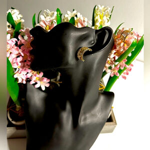 Vintage Gold Plated Hoop Earrings with Rhinestones in excellent condition